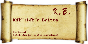 Káplár Britta névjegykártya